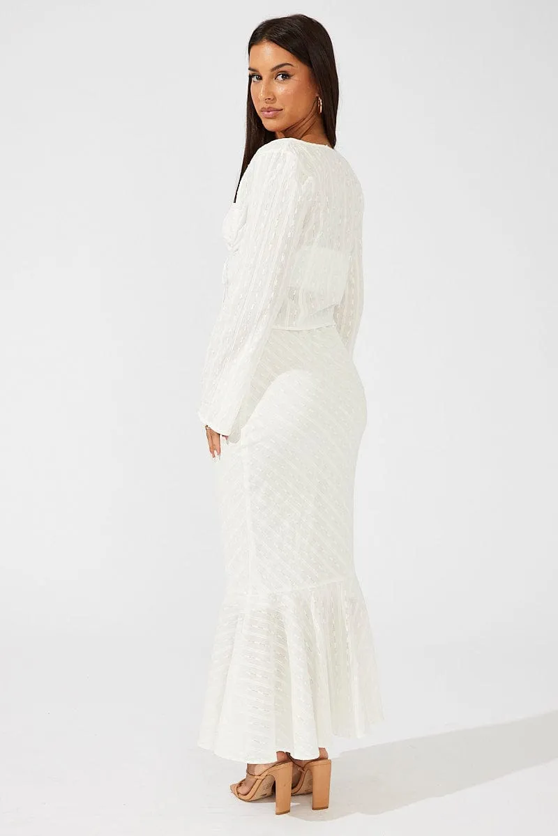 White Maxi Skirt High Waist Fit & Flare Textured Cotton sold by Ally Fashion product image thumbnail 5