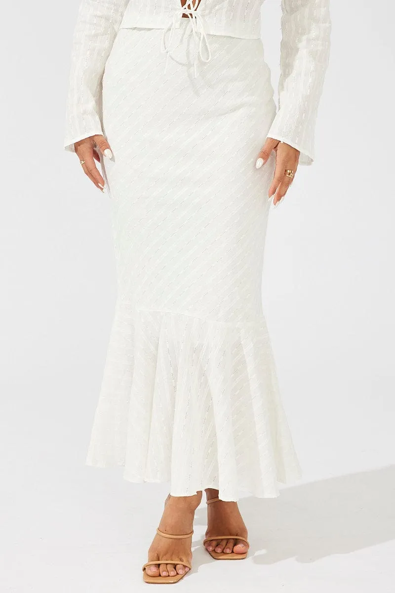 White Maxi Skirt High Waist Fit & Flare Textured Cotton sold by Ally Fashion product image thumbnail 2