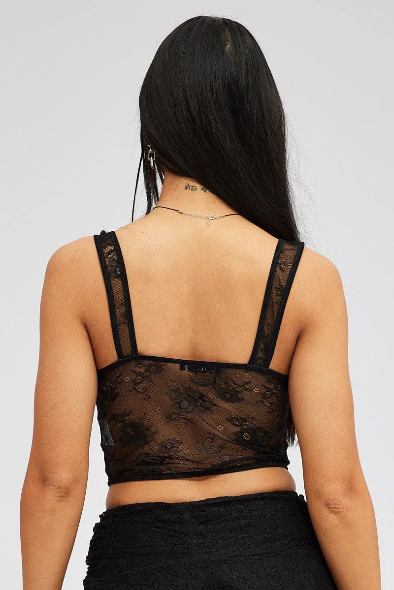 Black Black Lace Top Short Sleeve Slightly Stretch sold by Ally Fashion product image thumbnail 5