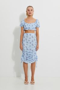 Print Print Puff Shoulder Ruched Bust Crop Top sold by Ally Fashion