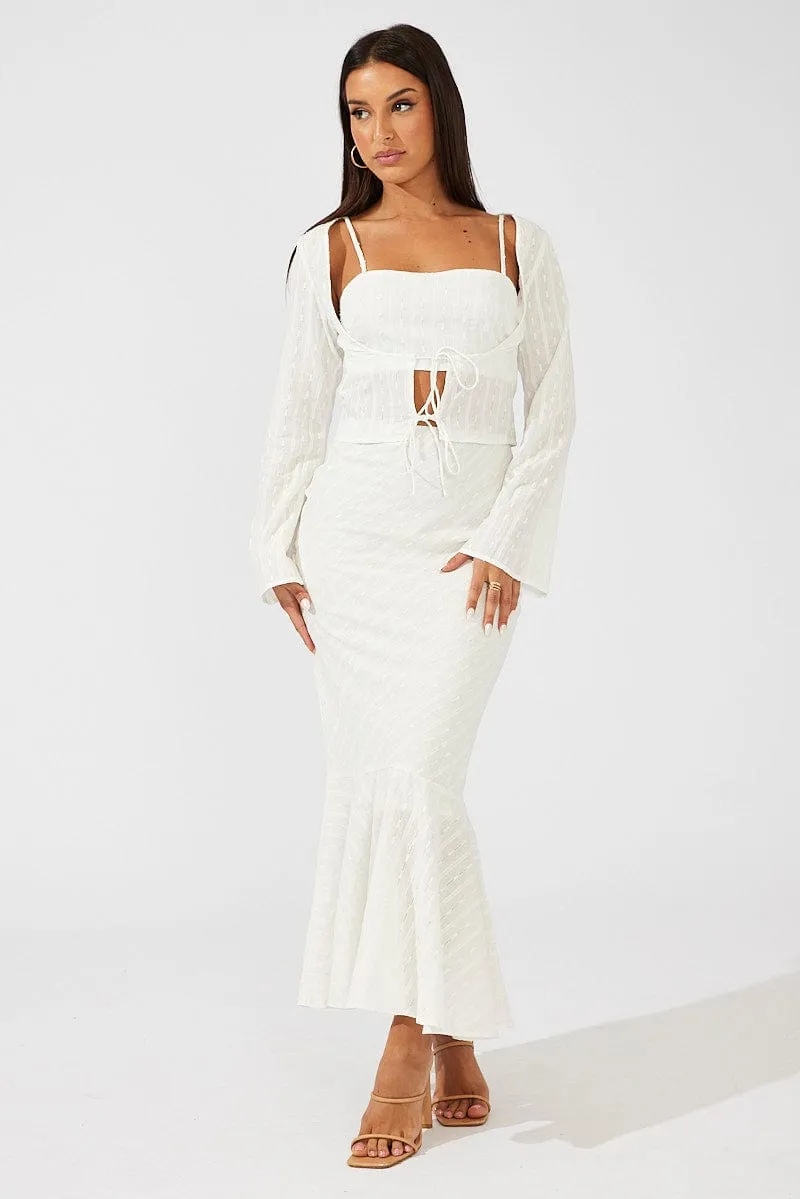 White Maxi Skirt High Waist Fit & Flare Textured Cotton sold by Ally Fashion product image thumbnail 3