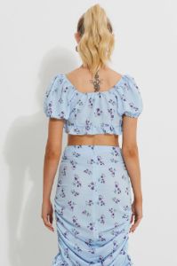Print Print Puff Shoulder Ruched Bust Crop Top sold by Ally Fashion