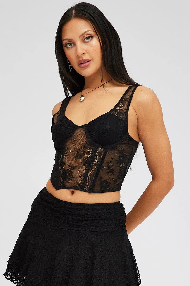 Black Black Lace Top Short Sleeve Slightly Stretch sold by Ally Fashion product image thumbnail 3