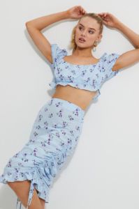 Print Print Puff Shoulder Ruched Bust Crop Top sold by Ally Fashion