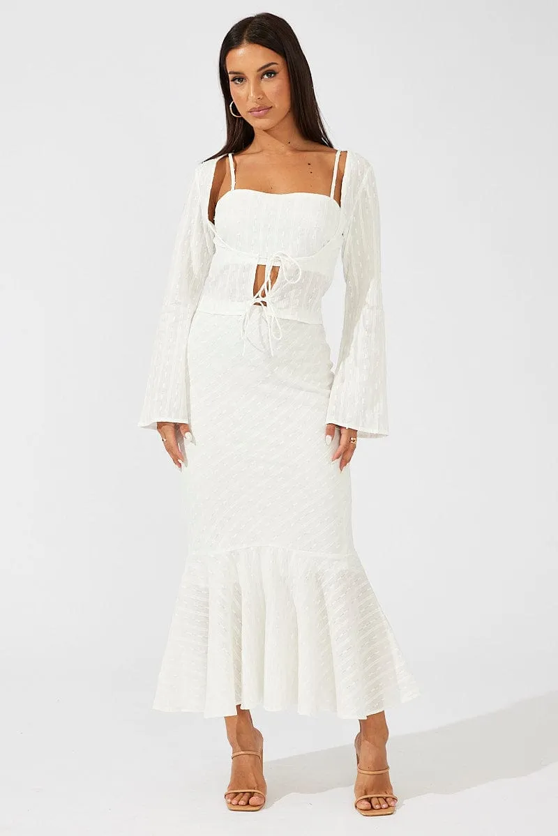 White Maxi Skirt High Waist Fit & Flare Textured Cotton sold by Ally Fashion