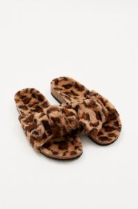 Print Plush Faux Fur Leopard Bow Detail Slippers sold by Ally Fashion