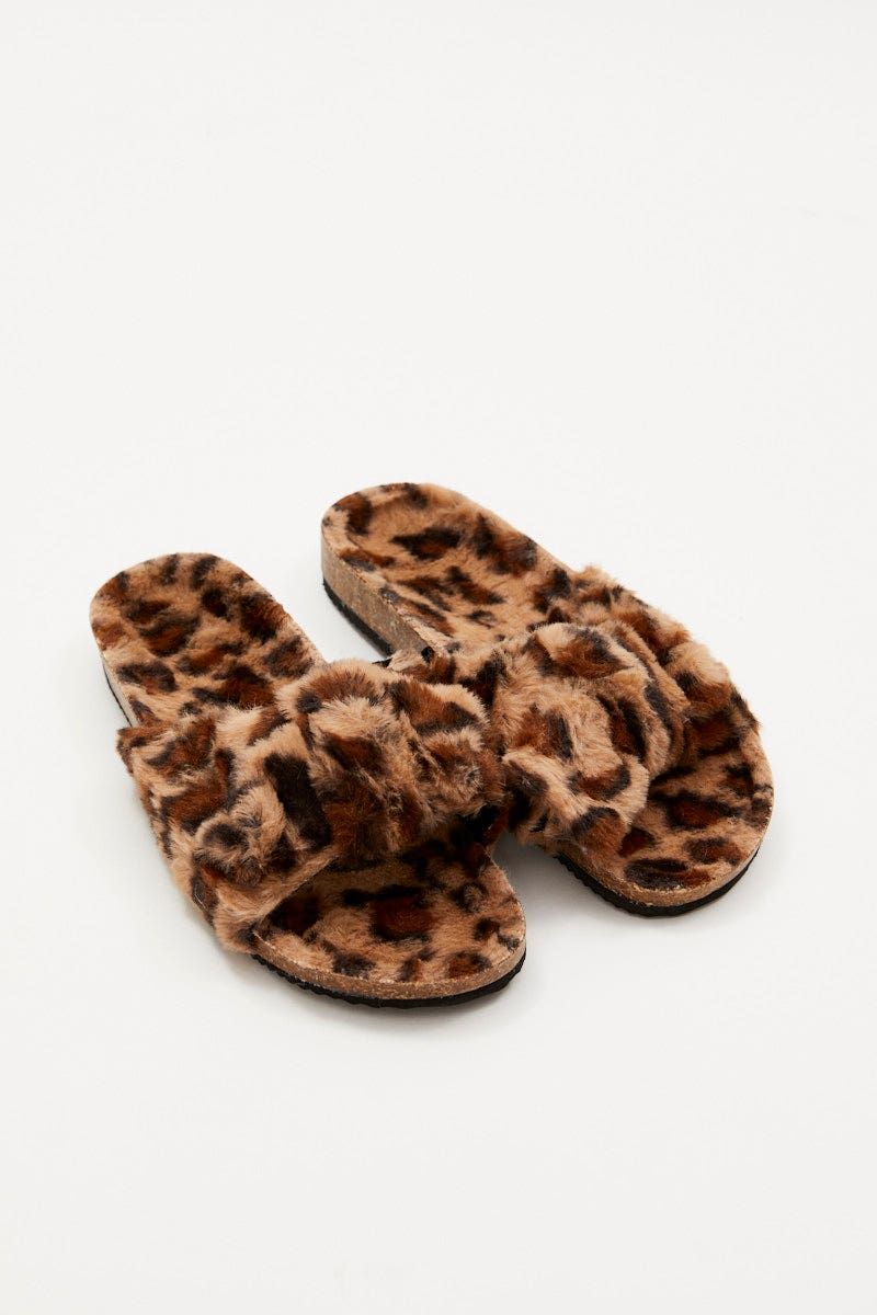 Print Plush Faux Fur Leopard Bow Detail Slippers sold by Ally Fashion