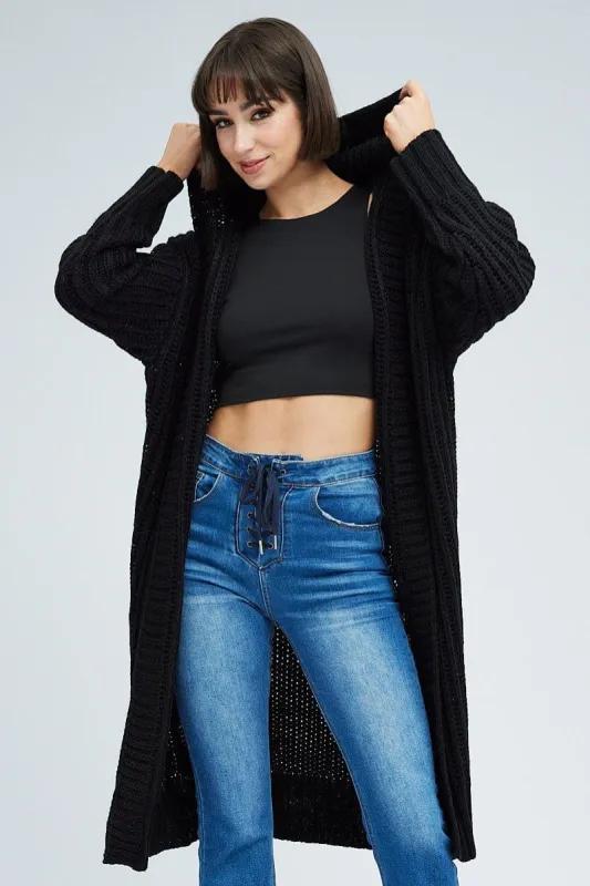 Black Oversized Longline Cardigan Hooded sold by Ally Fashion