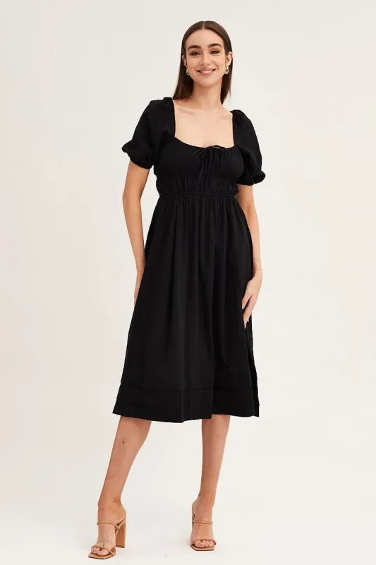 Black Short Sleeve Ruched Midi Dress sold by Ally Fashion