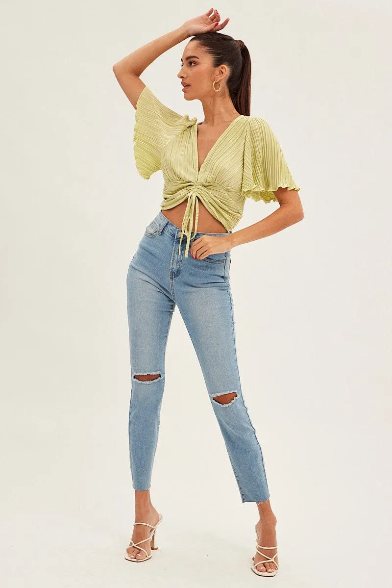 Green Crop Top Short Sleeve Plisse Ruched Front sold by Ally Fashion product image thumbnail 2