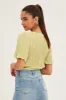 Green Crop Top Short Sleeve Plisse Ruched Front sold by Ally Fashion