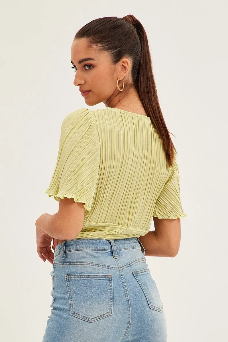 Green Crop Top Short Sleeve Plisse Ruched Front sold by Ally Fashion product image thumbnail 5