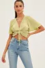 Green Crop Top Short Sleeve Plisse Ruched Front sold by Ally Fashion