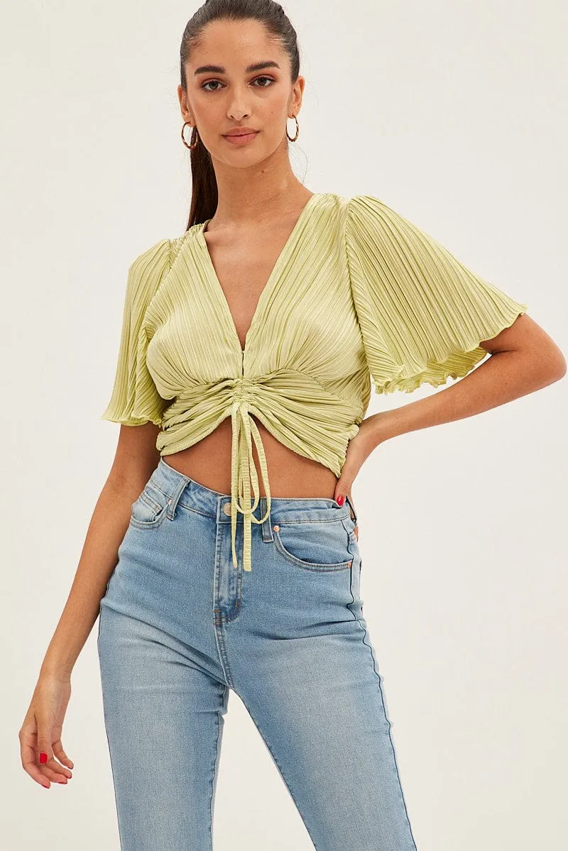 Green Crop Top Short Sleeve Plisse Ruched Front sold by Ally Fashion product image thumbnail 3