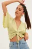 Green Crop Top Short Sleeve Plisse Ruched Front sold by Ally Fashion