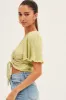Green Crop Top Short Sleeve Plisse Ruched Front sold by Ally Fashion
