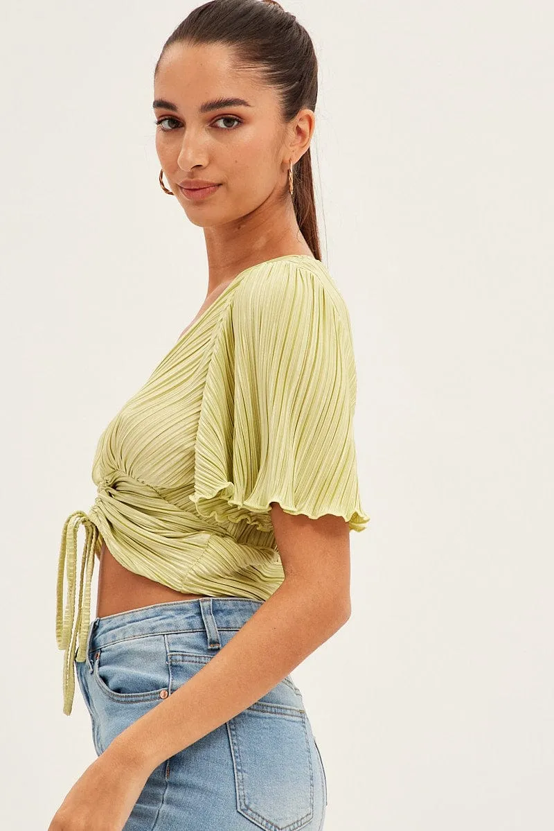 Green Crop Top Short Sleeve Plisse Ruched Front sold by Ally Fashion product image thumbnail 4
