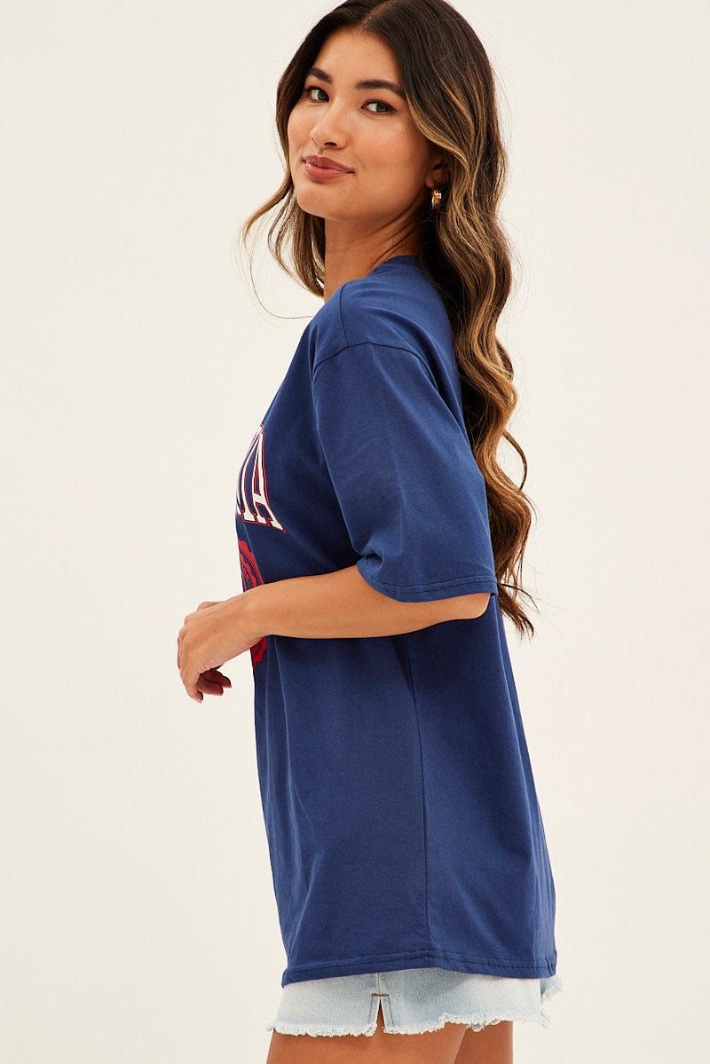 Blue Graphic T-Shirt Crew Neck Short Sleeve Oversized sold by Ally Fashion product image thumbnail 4