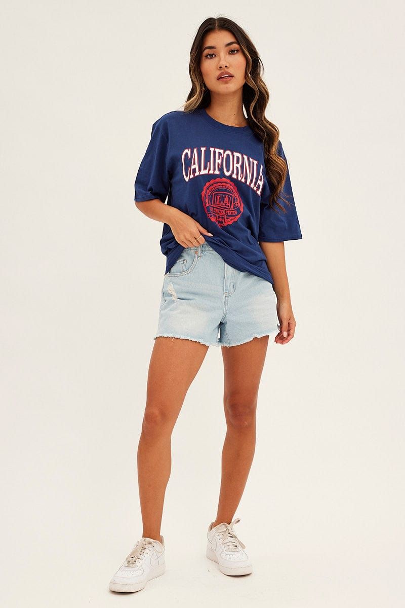 Blue Graphic T-Shirt Crew Neck Short Sleeve Oversized sold by Ally Fashion product image thumbnail 2