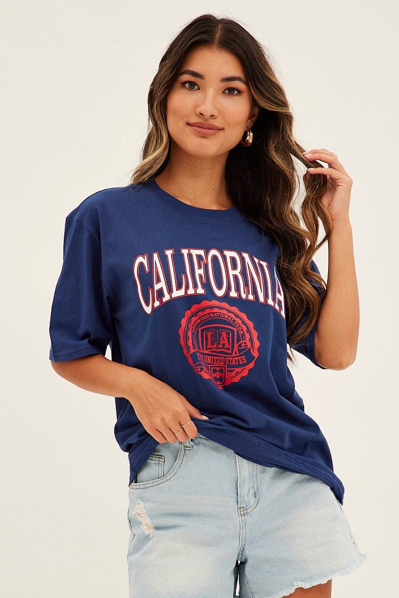 Blue Graphic T-Shirt Crew Neck Short Sleeve Oversized sold by Ally Fashion product image thumbnail 3