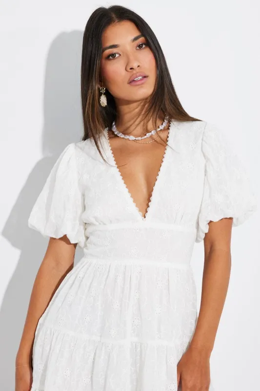 White Fit And Flare Dress Puff Sleeve Mini sold by Ally Fashion
