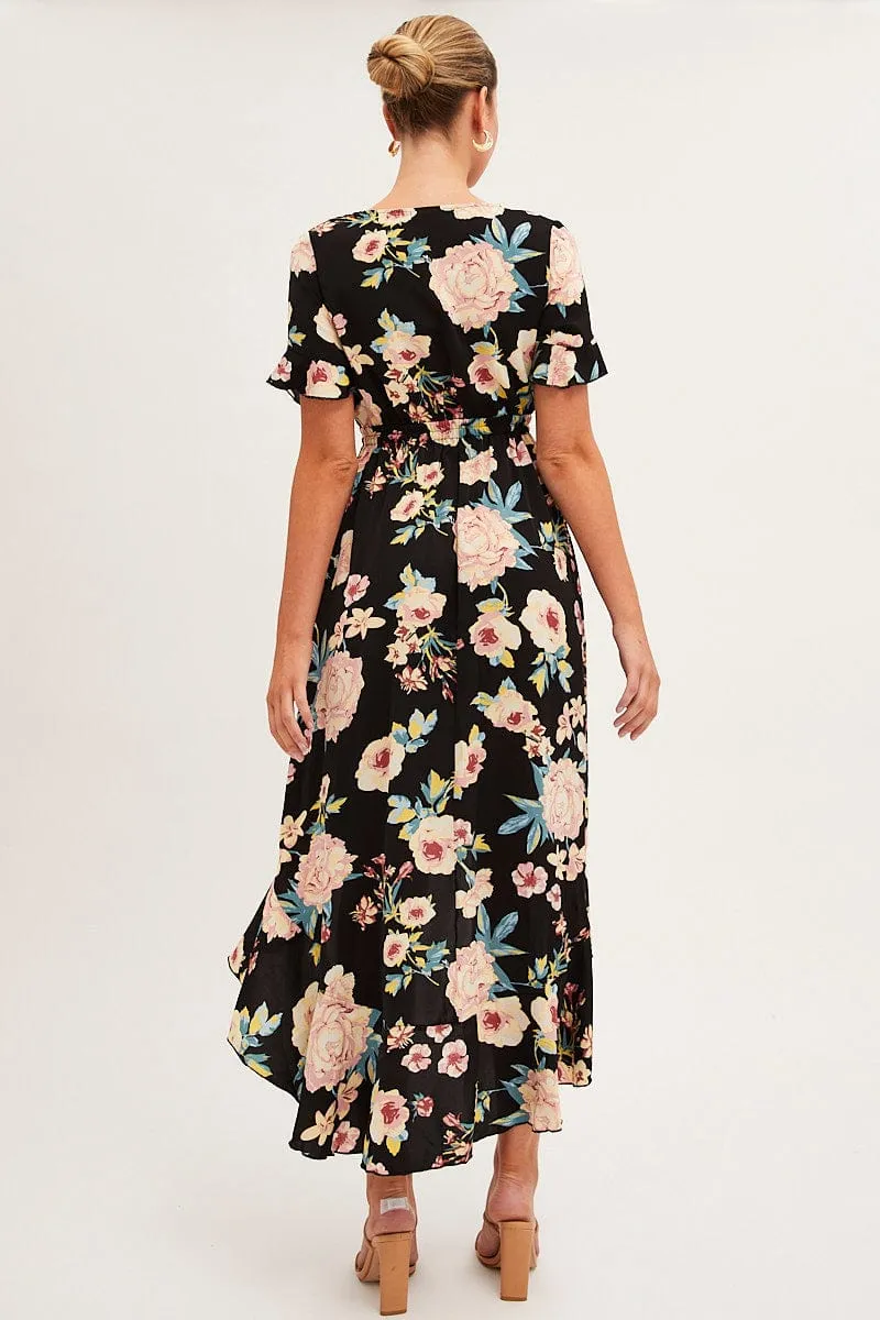 Black Floral Tie Front Floral Midi Dress sold by Ally Fashion product image thumbnail 5