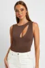 Brown Cutout Bodysuit Sleeveless Supersoft sold by Ally Fashion