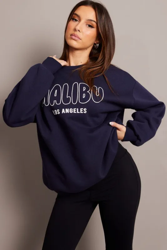 Blue Graphic Sweater Long Sleeve sold by Ally Fashion
