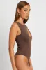 Brown Cutout Bodysuit Sleeveless Supersoft sold by Ally Fashion