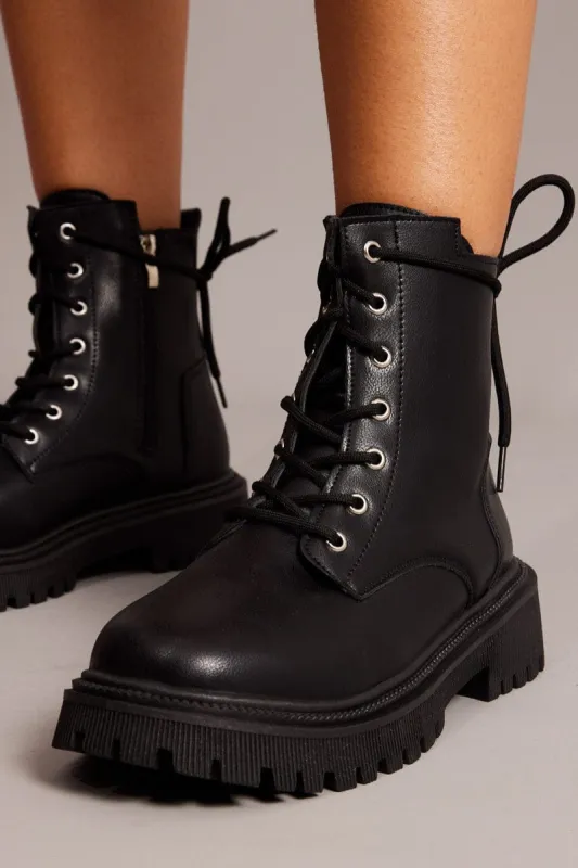 Black Boots Chunky Lace up sold by Ally Fashion