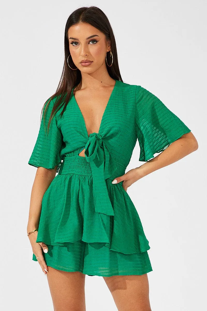 Green Playsuit Tie Front Wing Sleeve sold by Ally Fashion product image thumbnail 3