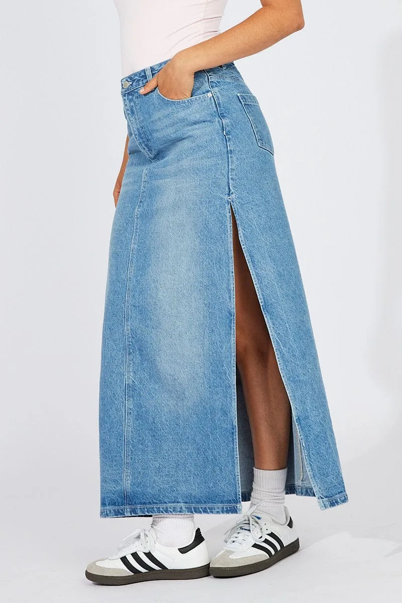 Blue Skirt Maxi High Rise sold by Ally Fashion