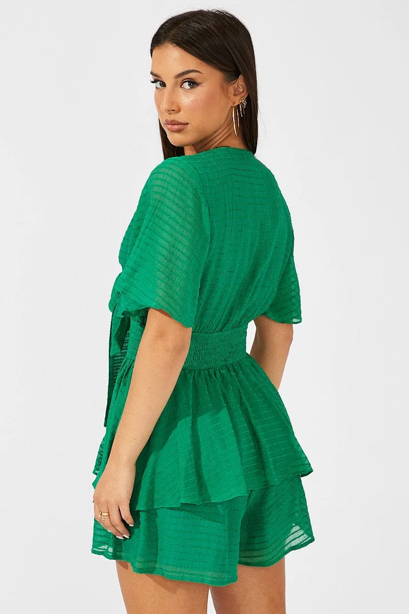 Green Playsuit Tie Front Wing Sleeve sold by Ally Fashion product image thumbnail 5