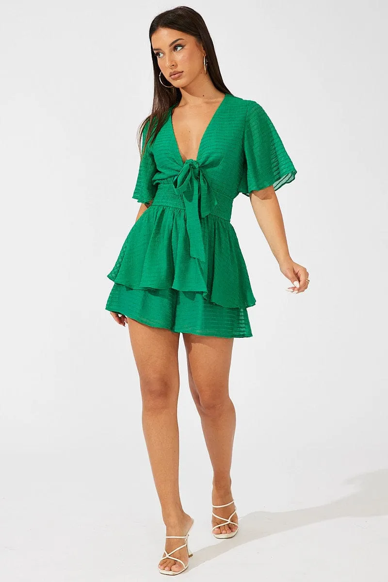 Green Playsuit Tie Front Wing Sleeve sold by Ally Fashion product image thumbnail 2