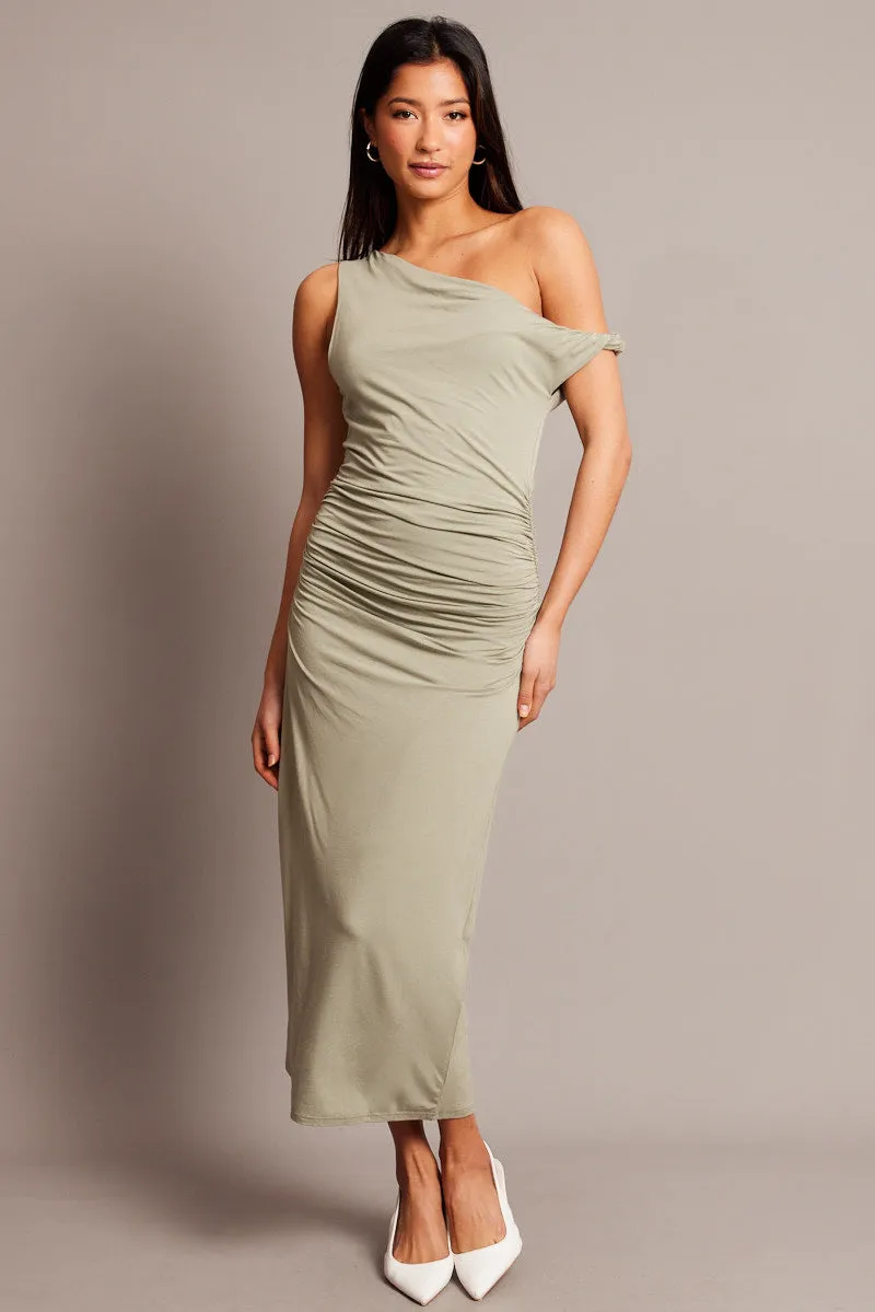 Green Bodycon Dress Twist Off Shoulder Supersoft sold by Ally Fashion product image thumbnail 3