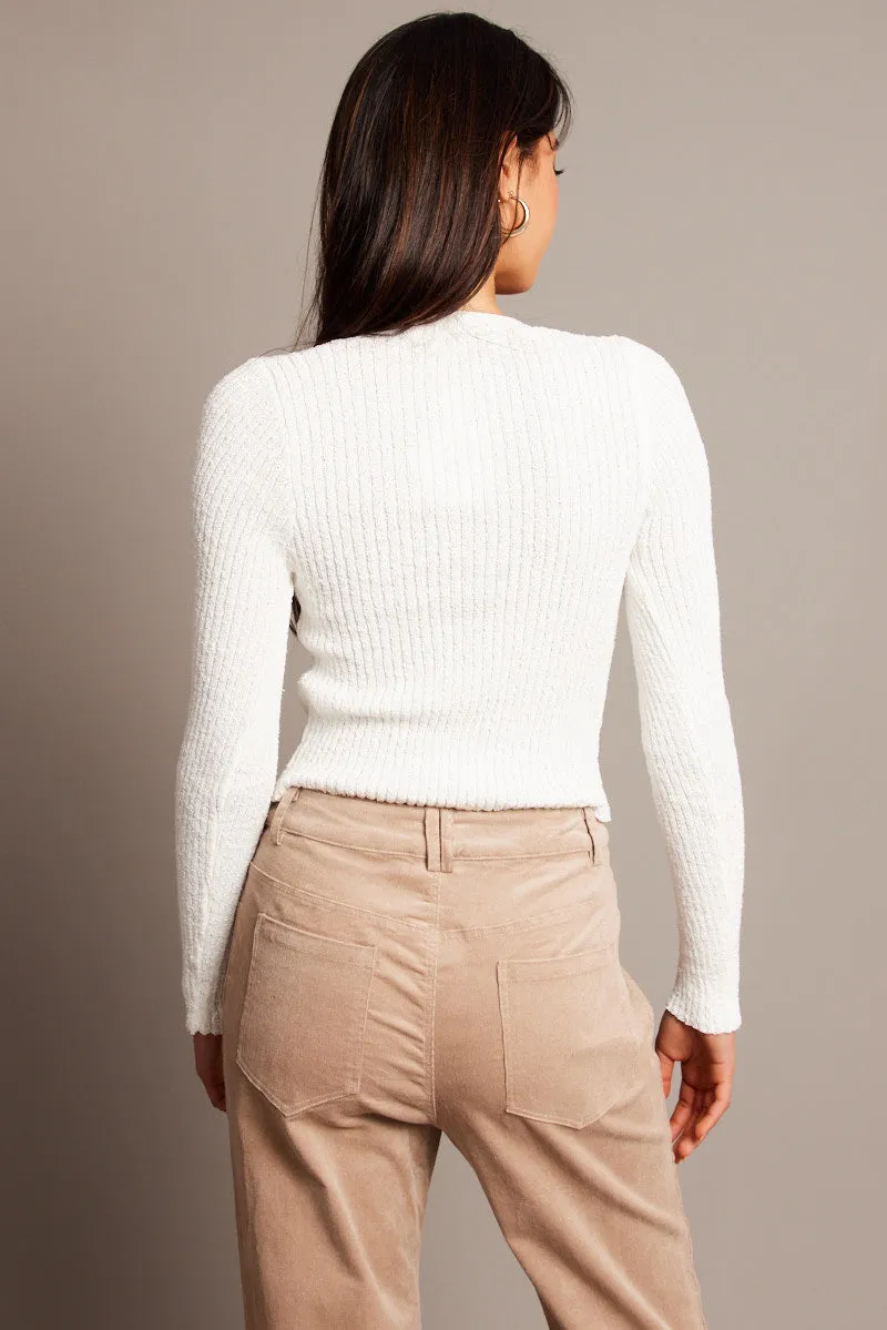 White knit Cardigan Long Sleeve V Neck sold by Ally Fashion product image thumbnail 5