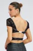 Black Lace Top Cap Sleeve Square Neck Open Back Stretch sold by Ally Fashion