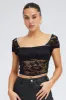 Black Lace Top Cap Sleeve Square Neck Open Back Stretch sold by Ally Fashion
