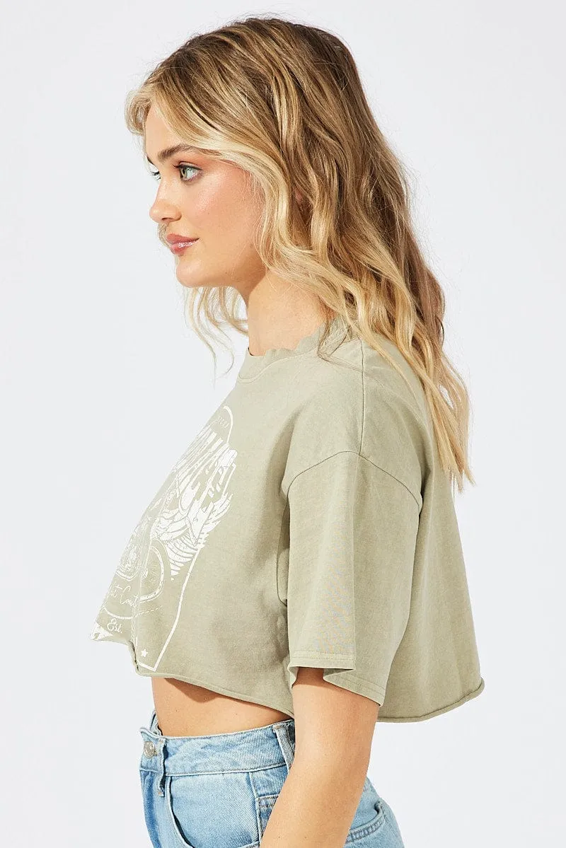 Green Graphic Tee Short Sleeve Crop Round Neck sold by Ally Fashion product image thumbnail 4