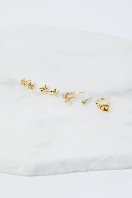 Gold 9 Pack Stud Earrings Multi Pack sold by Ally Fashion