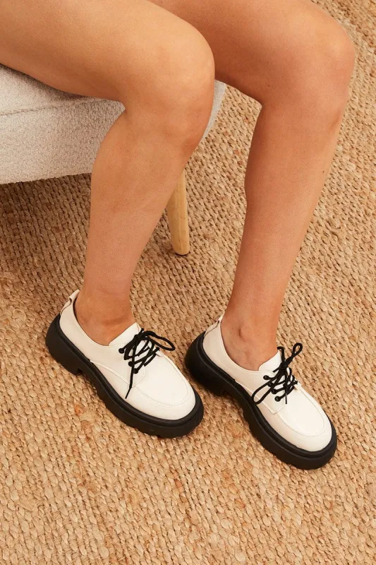 White Lace Up Chunky Sole Loafers sold by Ally Fashion