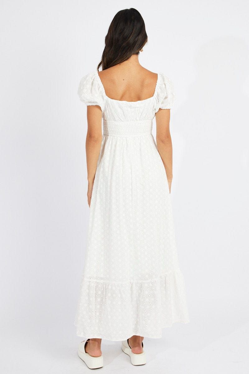 White Maxi Dress Puff Sleeve Eyelet sold by Ally Fashion product image thumbnail 5