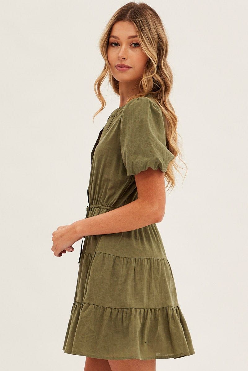 Green Shirt Dress Short Sleeve V-Neck Tiered sold by Ally Fashion product image thumbnail 4