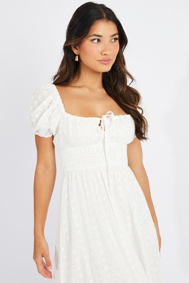 White Maxi Dress Puff Sleeve Eyelet sold by Ally Fashion product image thumbnail 3