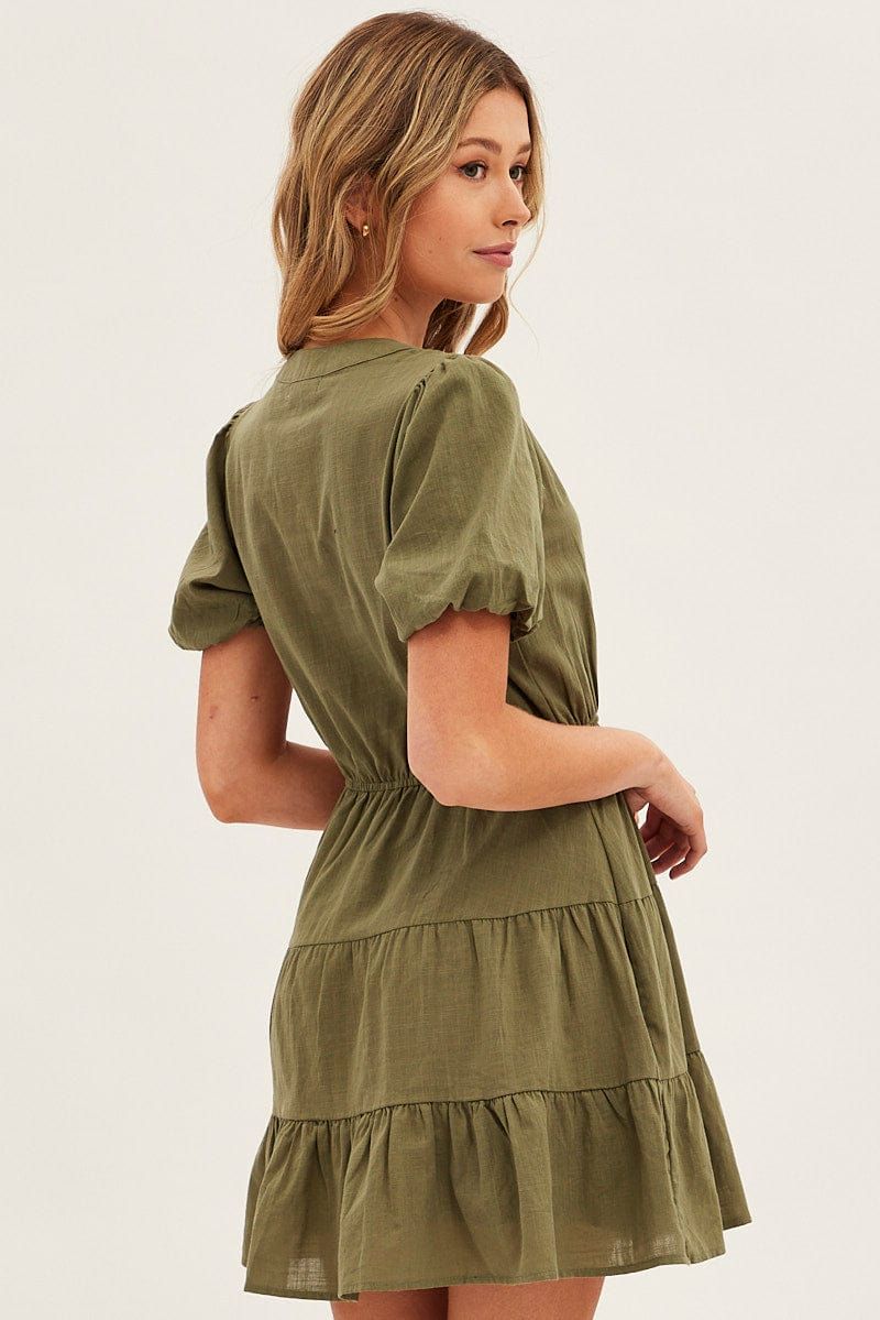 Green Shirt Dress Short Sleeve V-Neck Tiered sold by Ally Fashion product image thumbnail 5