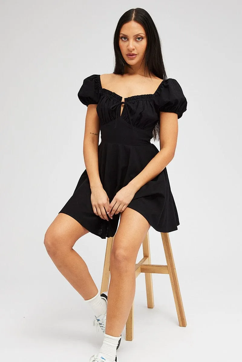 Black Fit And Flare Dress Puff Sleeve Mini sold by Ally Fashion