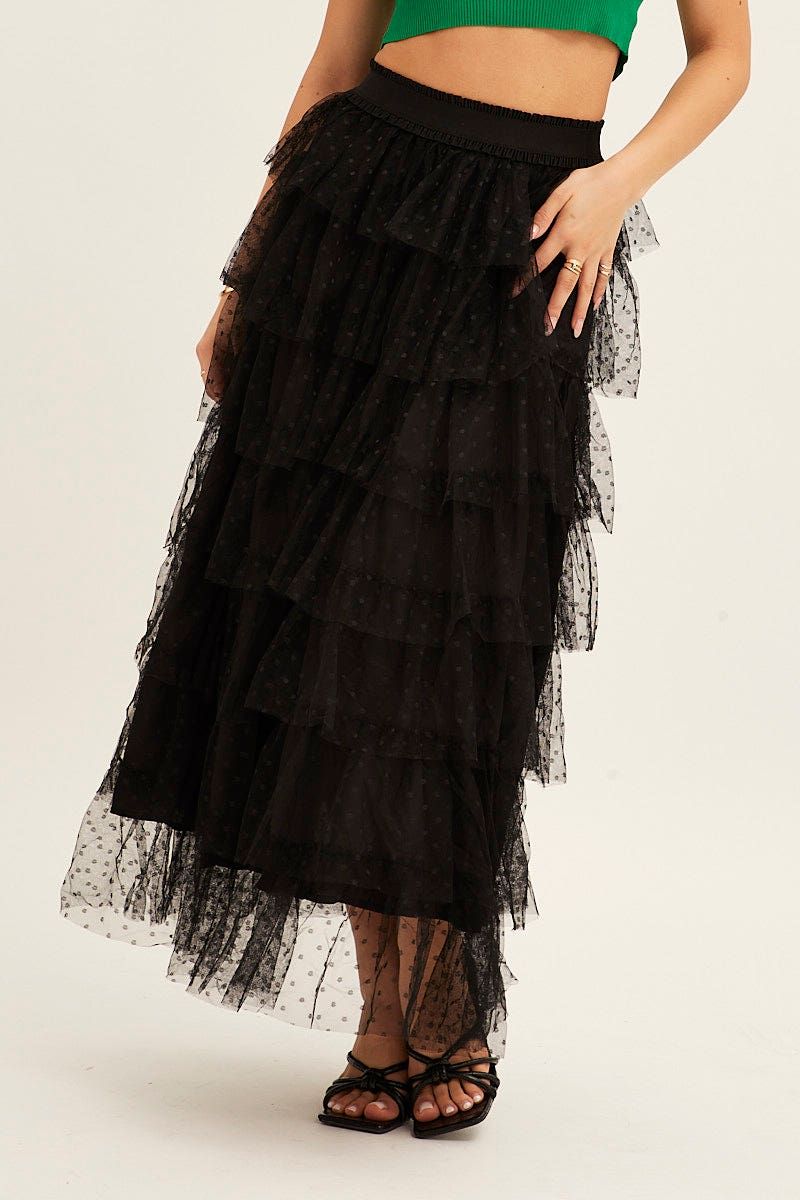 Black Midi Skirt Tulle Elastic Waist Mesh sold by Ally Fashion product image thumbnail 2