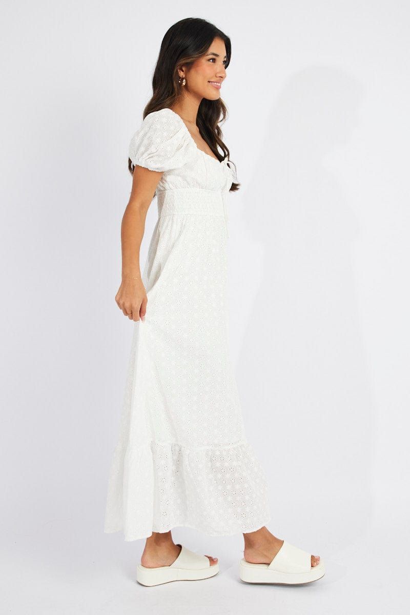 White Maxi Dress Puff Sleeve Eyelet sold by Ally Fashion product image thumbnail 4