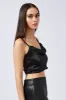 Black Cami Top Sleeveless Cowl Neck Crop Satin sold by Ally Fashion