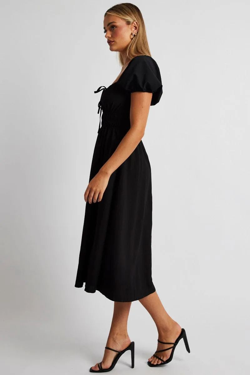 Black Midi Dress Short Sleeve Ruched Bust sold by Ally Fashion product image thumbnail 4